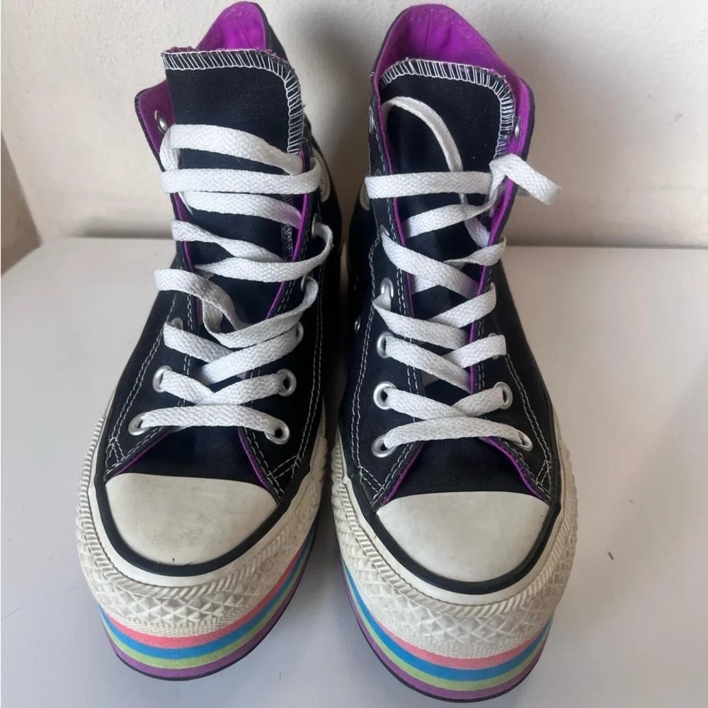 Platform Converse Black and Purple High-Top rainbow Sneakers - Picture 6 of 9